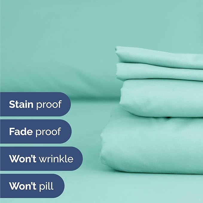 Twin Sheets Set 4 Piece - Includes 2 Pillowcases - Bed Sheets Twin Size - Soft Hotel Luxury Bedding - Cooling, Comfy, Cozy & Breathable - 1 Flat & 1 Fitted & 2 Pillowcases w/ Deep Pockets - Spa Blue