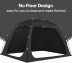 EighteenTek Bed Canopy with Lights, Sleeping Dream Full Bed Tent, Portable Cottage Drafty Room Blackout Breathable Privacy Big Indoor Tents for Girls & Boys Bedroom Decor, Black