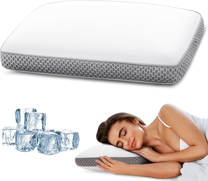 Cooling Bed Pillows for Sleeping, Memory Foam Bed Pillows Queen Size, Gel Pillow for Sleepers Cool Pillow for Side Back and Stomach Sleepers, Cold Pillow, Supportive