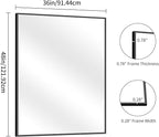 YIROMAN Bathroom Mirror for Wall 48"x36", Large Matte Black Bathroom Mirror with Metal Frame, Rectangular Vanity Mirror with Right Angles, Wall Mirror Hangs Horizontal or Vertical, Shatterproof