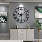 LEIKE 16" Large Wall Clocks Battery Operated, Round Modern Silent Non-Ticking Black Metal Wall Clock for Living Room Decor, Bedroom Kitchen (40cm Diameter, Black Roman Number)