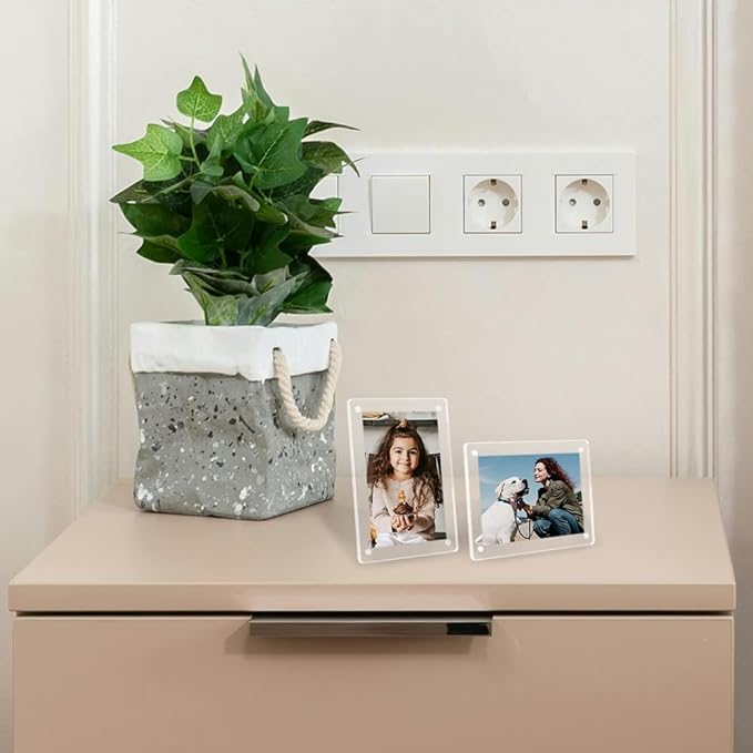 Mini Magnetic Picture Frames 2.36x3.54" with Removable Magnetic Stand, Acrylic Tabletop Photo Frames Compatible with Instax/Polaroid Camera for 2x3 Mini Film Pictures for Home/Office 2 Pack