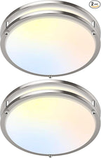 12 Inch 36W LED Ceiling Lights, 2700K/3000K/4000K/5000K/6500K Adjusted Flush Mount Ceiling Light, 3000LM Super Bright Dimmable Brushed Nickel Lighting Lamp Fixture for Bedroom Bathroom Dining, 2-Pack