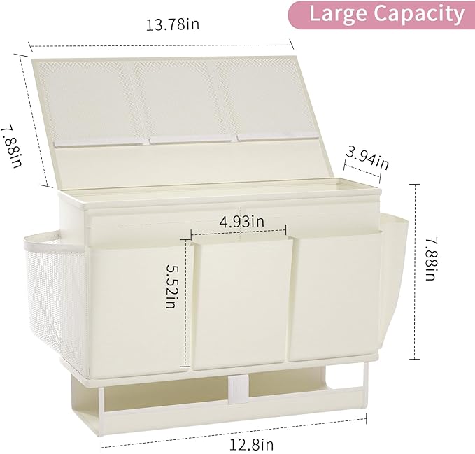 Bedside Caddy, Bed Organizer with 11 Pockets and Power Strip Holder,Versatile Bedside Storage Caddy for Home,Dorm,Bunk,Hospital,Crib Bed (2 Pack White)