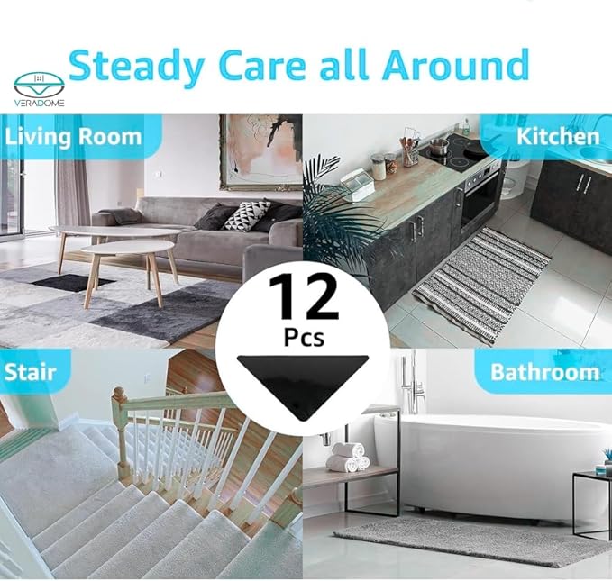 12 Pcs Rug Tape, Non-Slip Rug End Grippers Double-Sided Carpet Corner Tape, Gripper Pads, Non-Slip Carpet Stickers for Hardwood Floors and Tiles