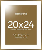 Homeforia Picture Bronze Frame 20x24, High End Metal 20x24 Brass Poster Frames with Mat 16x20 for Photo, 20 x 24 Frame Matted to 16 x 20 Print, 24x20 Hanging Frames, Tempered Glass, Wall Kit, Set of 1