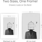 Homeforia A1 Poster Frame Silver, High End Metal A1 Large Picture Frame Silver with Mat A2 for Photo, 23.4x33.1 Frames Matted to 16.5x23.4 Print, 23.4 by 33.1 Frame, Tempered Glass, Wall Kit, Set of 1