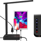 cozoo Desk Lamps for Home Office,Modern LED Desk Lamp for Dorm with 2 USB Charging Ports/Type C Port,2 AC Outlets,3 Lighting Mode,3 Level Brightness,Touch Control/Timer/Eye-Caring Foldable Table Lamp