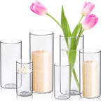 WDHODEC Cylinder Flower Vases 6PCS, Hurricane Candle Holders Pillar Votives Floating Candles Holder, Clear Glass Vase for Wedding Party Decoration 10" 7.8" 6"
