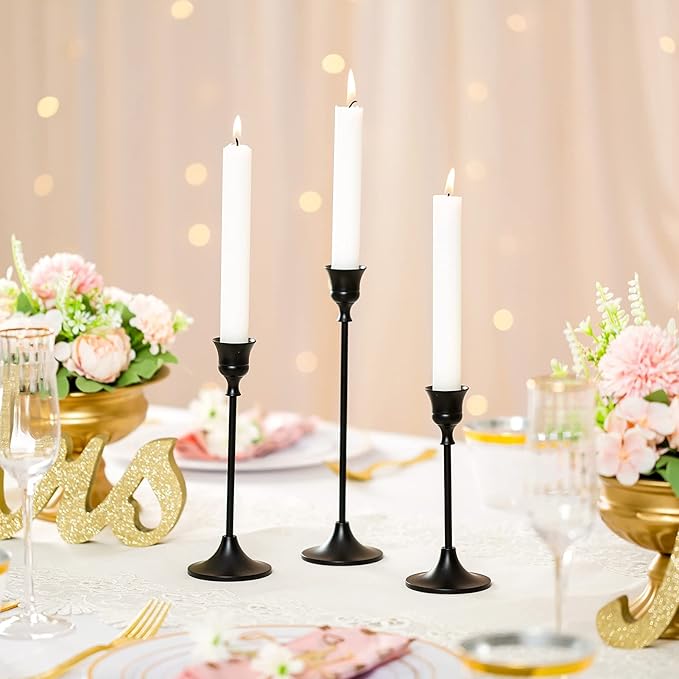 Nuptio 3 Pcs Black Candlestick Holders Taper Candles Holder Candle Stick Holder for Dining Table Halloween Candle Holders for Tapered Candles Decorative Centerpiece for Christmas Party Housewarming