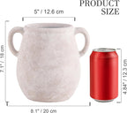 Ceramic Flower Vase Home Decor - 7.1 Inch White Rustic Table Flowers Vases Living Room Bedroom Plant Decoration Modern Farmhouse Vintage for Kitchen Shelf Office Coffee Dining Desk House Women