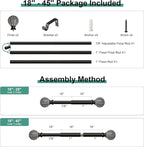 Black Curtain Rods for Windows 28 to 48 Inch,1'' Diameter Drapery Rods with Leaf Pattern Finials,Decorative Adjustable Heavy Duty Curtain Rods Set,18-45''