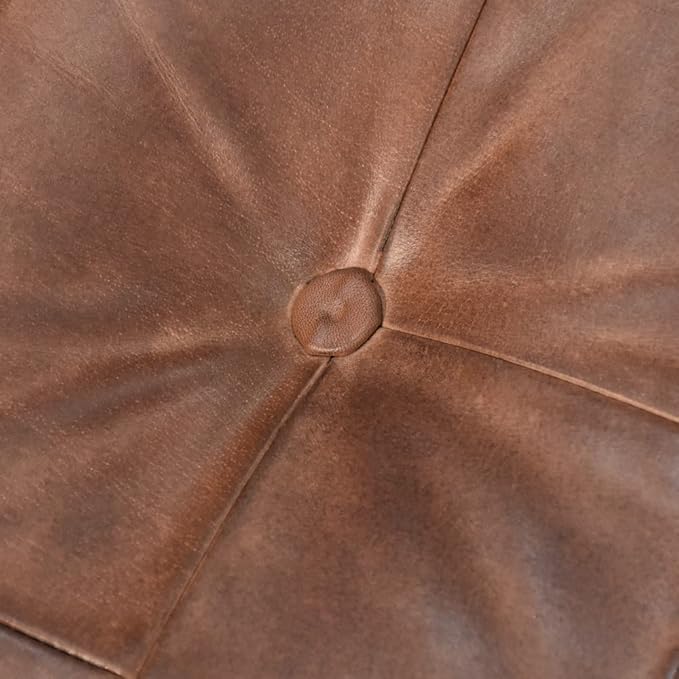 Square Shaped Buffalo Leather Handmade Eco-Friendly Brown Pouf - Square Pouf, 21"x21"x12", Plain Solid Pouf, Buffalo Leather Pouf, Recycled foam with fibre Filled Stuffed Pouf, Seating Pouf PF25