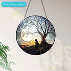 Cat with Tree of Life Suncatcher Stained Glass Window Hanging - 8” Stained Glass Suncatchers for Windows - Sun Catchers Indoor Window Catcher with Hooks and Chain - Birthday Gifts for Mom Grandma