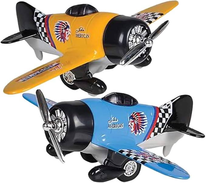 ArtCreativity Diecast Classic Wing Airplane Toys with Pullback Mechanism, Set of 2, Diecast Metal Jet Plane Toys for Boys, Aviation Party Favors, Goodie Bag Fillers for Kids
