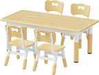 Brelley Kids Table and 4 Chairs Set, Height Adjustable Toddler Table and Chair Set, Graffiti Desktop, Non-Slip Legs, Max 300lbs, Children Multi-Activity Table for Ages 2-8