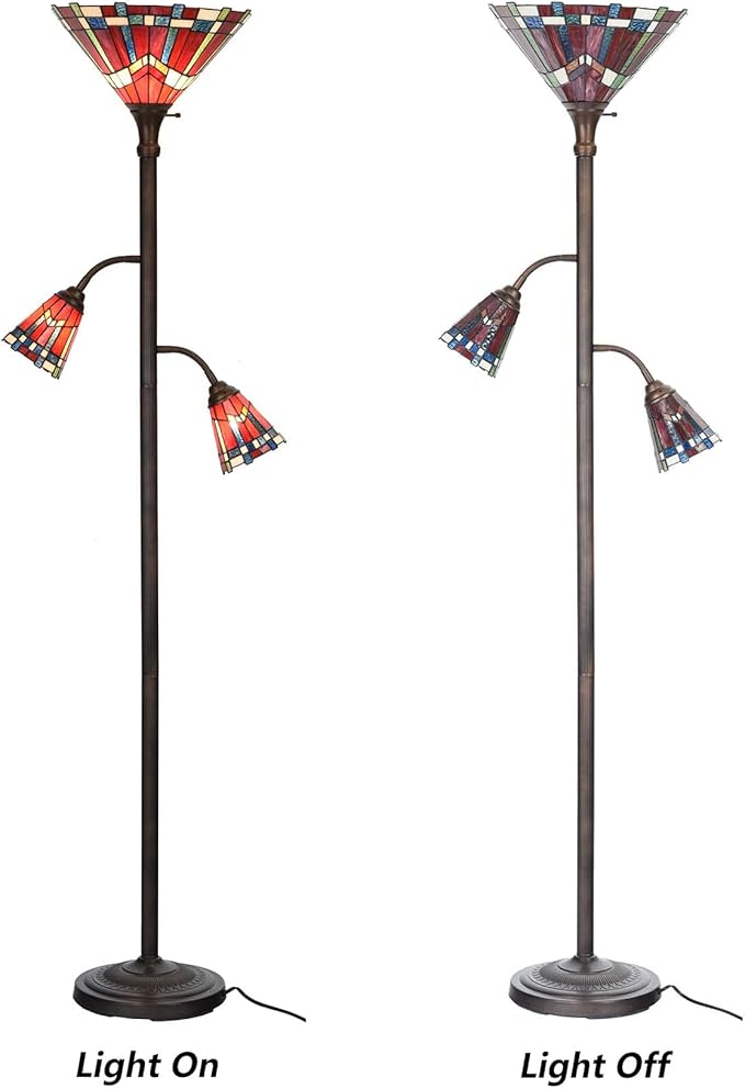 Bieye L10835 Mission Tiffany Style Stained Glass Floor Lamp for Reading Working Decorating, 3-Lights, 70 inches Tall