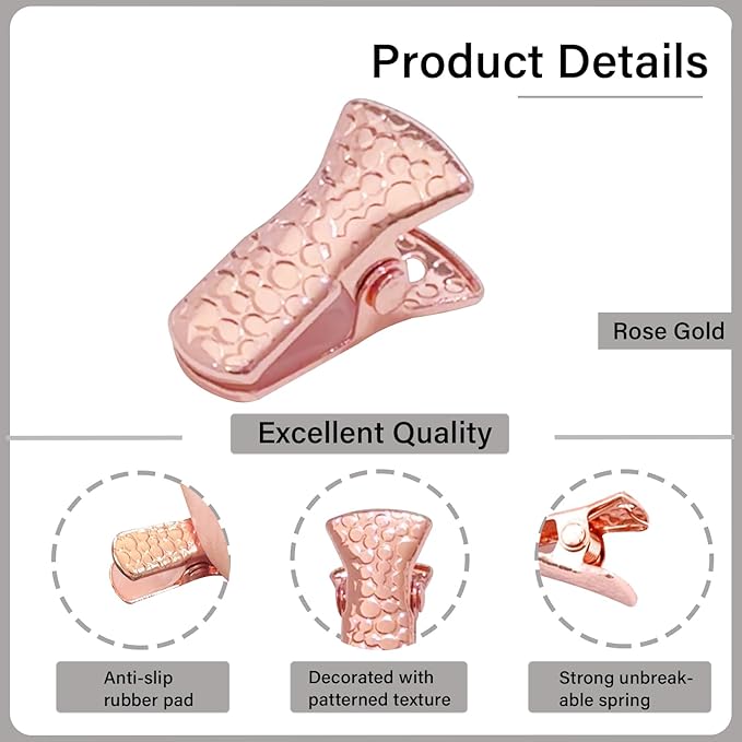 35 Pack Mini Metal Alligator Clips for Crafts Non-Slip Silicone-Coated Retro DIY Badge Small Clips (Rose Gold)