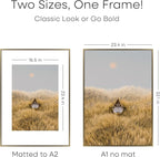 Homeforia A1 Poster Frame Bronze, High End Metal 23.4 x 33.1 inch Large Picture Frames with Mat for 16.5 x 23.4 Photo, A1 Size Brass Frame Matted to A2 Print, 23.4x33.1 Frame, Tempered Glass, Set of 1