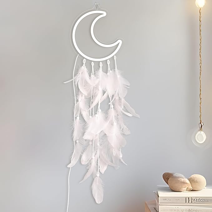 Neon Sign for Teen Girls, Moon Neon Signs, Light Up Dream Catcher for Girl Room Decor, Cozy Dreamy Lighting for Wall Decor,Birthday Christmas Gifts for Teenage Kids