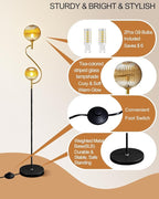 Lightdot Gold & Black Floor Lamp, Mid Century Standing Lamps with Globe Teaed-Strip Glass Shade Soft Warm White Eye Care 3000K Bulbs Included, Modern Tall Floor Lamp for Living Room Bedroom