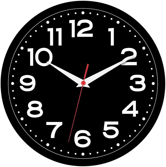 Wall Clock Silent Non-Ticking Modern Clock Battery Operated 8 Inch Small Classic Analog Decorative for Kitchen, Living Room, Office, Bedroom, Bathroom (Black Black)