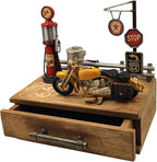 Route 66 Desk Table Decor Gas Station Model Miniature Storage Box Decoration Vintage Gas Pump Motorcycle Model Organizer Drawers Jewelry Box Ring Trinket Case Cabinet Retro Home Decor