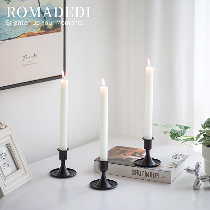 Black Candlestick Candle Holders for Taper : Romadedi Candle Stick Holder Vintage Table Centerpiece Halloween Decoration Wedding Christmas Fireplace Mantel Home Deocr Set of 2