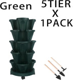 Vertical Planter 5 Tier Stackable Planters Garden Planters Strawberry Herb Flower and Vegetable Planter Indoor Outdoor Gardening Pots with Removable Wheels and Tools