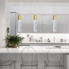 Set of 3 Pendant Lights for Kitchen Island, White Light, Gold Crystal Linear Pendant Lighting, Bar Corner LED Light Fixtures Glam Drop Light