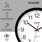 Sharp Wall Clock – Black, Silent Non Ticking 14 Inch Quality Quartz Battery Operated Round Easy to Read Home/Kitchen/Office/Classroom/School Clocks, Sweep Movement