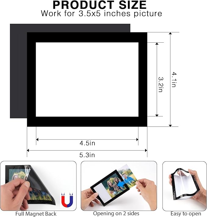 Magnetic Picture Frames with Black Border(3.5"X5",10 Pack),Magnet Photo Frame Pockets/Holder,Decorations for Home/Office/School/Classroom/Party