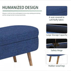 Oval Storage Bench 43.5" Linen Fabric Upholstered Entryway Bench with Solid Wood Legs Ottoman Bench Indoor Bench for Living Room/Bedroom/End of Bed/Entryway (Dark Blue)