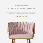 Nrizc Woven Dining Chairs Set of 6, Velvet Upholstered Dining Chairs with Gold Metal Legs, Modern Accent Chairs for Living Room, Dining Room, Kitchen (Pink)