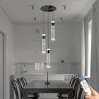 Dimmable 3-Light Pendant Lights Kitchen Island Crystal Hanging Light Modern Black Ceiling Light for Dinning Room Living Room