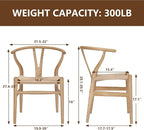 Wishbone Chair Natural Solid Wood Dining Chair/Hans Wegner Y Chair Rattan and Wood Accent Armrest Chairs - Ash Wood Chairs Set of 4 (Ash Wood + Natural Color)
