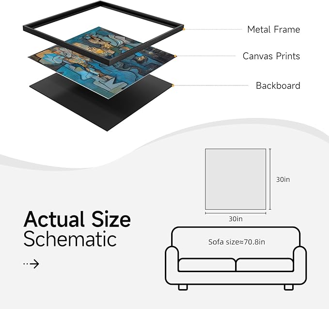 Large Framed Blue Modern Abstract Wall Art for Living Room, Canvas Paintings Artwork for Walls, Minimalist Art Prints Pictures for Hallway Bedroom Office Wall Decor -30x30 Inch