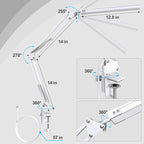 LED Desk Lamp for Home Office, Clamp-On with 3 Light Modes | 14W Adjustable Brightness 5000K Eye-Caring Lighting for Study/Bedroom/Computer Desk (White)