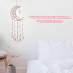 Fairy Pink Quartz Gemstone Dream Catcher 7 Chakras Tree of Life Moon Dream Catcher with Healing Crystal Stones Handmade Dreamcatcher Wall Decor for Adults Boys Girls,Bedroom,Wedding,Garden,Bless Gift