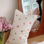Floral Comforter Set Twin Size - 2 Pieces Pink White Floral Comforter Bedding Sets Tulips Pattern,Twin Bed in a Bag with Heart Comforter and 1 Pillowcase