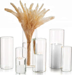 Glass Hurricane Candle Holder Esmiome - Cylinder Vases for Centerpieces 2 Sets (6Pcs) Hurricane Floating Candle Holder, Glass Vases for Flowers, Decorative for Home Wedding, 6'' + 8'' +10''(High)