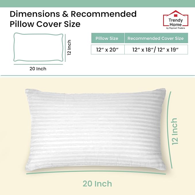Trendy Home 12x20 Throw Pillow Insert (Pack of 2, White), Bed and Couch Pillows Stuffer Hypoallergenic, Lumbar Support Decorative Home Outdoor Pillow Filler (Machine Wash, 2 Pack)