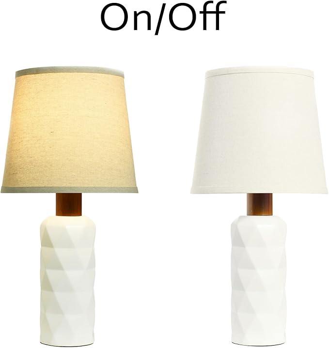 White Ceramic Table Lamp 3 Way Dimmable Bedside Pottery Lamp Set of 2 with Pallid Shade 20” Modern Nightstand Desk Lamp for Living Room Bedroom Farmhouse Dining Room(JC-11-2PK-WHS)