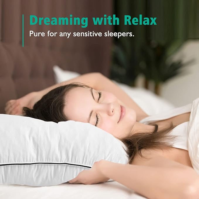 APSMILE Organic Feather Down Pillows Set of 2, Standard Size Bed Pillows for Sleeping with 100% Cotton Cover, 3-Chamber Hybrid Feather Down Core Pillow Surrounded by Polyester, 20x26 Inches