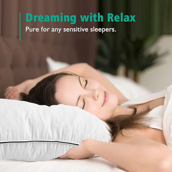 APSMILE Organic Feather Down Pillows Set of 2, Queen Size Bed Pillows for Sleeping with 100% Cotton Cover, 3-Chamber Hybrid Feather Down Core Pillow Surrounded by Polyester, 20x30 Inches