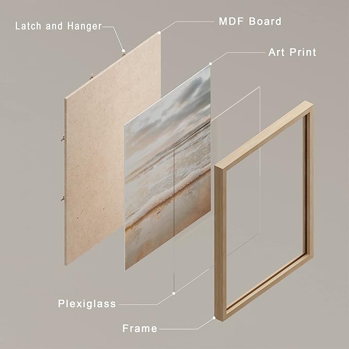 SIGNWIN Framed White Minimal Beach Shore Ocean Sea Seashell Wall Art, Set of 4 Landscape Colorful Wall Decor Prints, Nature Wilderness Wall Décor for Living Room, Bedroom - 12"x16" Natural