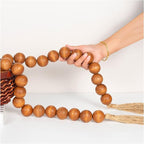 OMISHE 60" Long Extra Large Wood Bead Garland with 1.6" Diameter Wooden Beads and Tassels, Rustic Farmhouse Country Decorative Beads for Home Decor Tiered Tray Decor, Brown