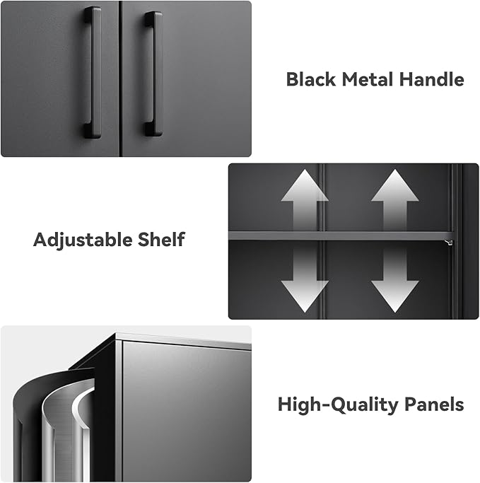 Metal Wall Cabinet,Garage Wall Cabinetwith Handle,Lockable Storage Cabinets Wall Mounted with 2 Doors,Locking Cabinet with Shelves for Basement,Living Home,Black