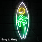 Surfboard Neon Sign Palm Tree Seagull Sun Neon Lights for Bedroom Surfing LED Sign Tropical Landscape Dimmable Neon Light Up Sign for Living Room Bar Man Cave Beach Decor Surfer Gifts