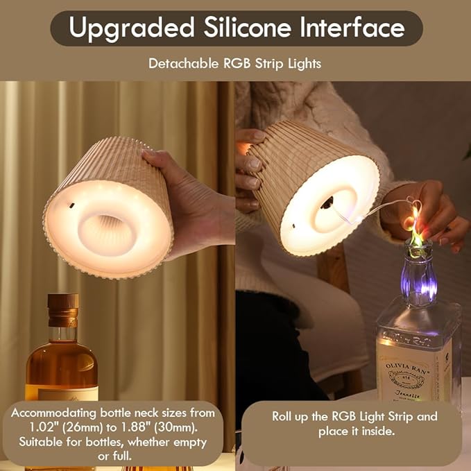 WILIT Wireless Lamp Shades for Table Lamps, 3-Level Brightness Wine Bottles Lamp, Cute Desk Lamps for Bar Decor with RGB Lights for Room, Rechargeable Light, Modern Decorative Lamp, Gifts for Women